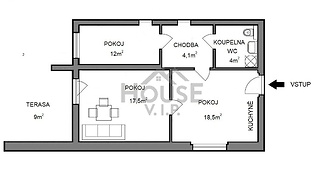 Prodej bytu 3+kk, 67,6 m2 s terasou, Kynského, Slaný.Půdorys