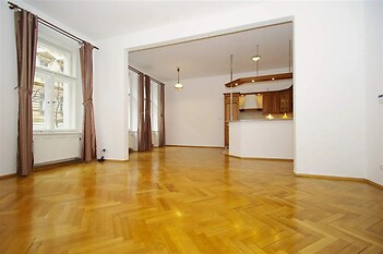 prázdná místnost s radiátor, parketová podlaha, francouzské dveře, a přirozené světlo